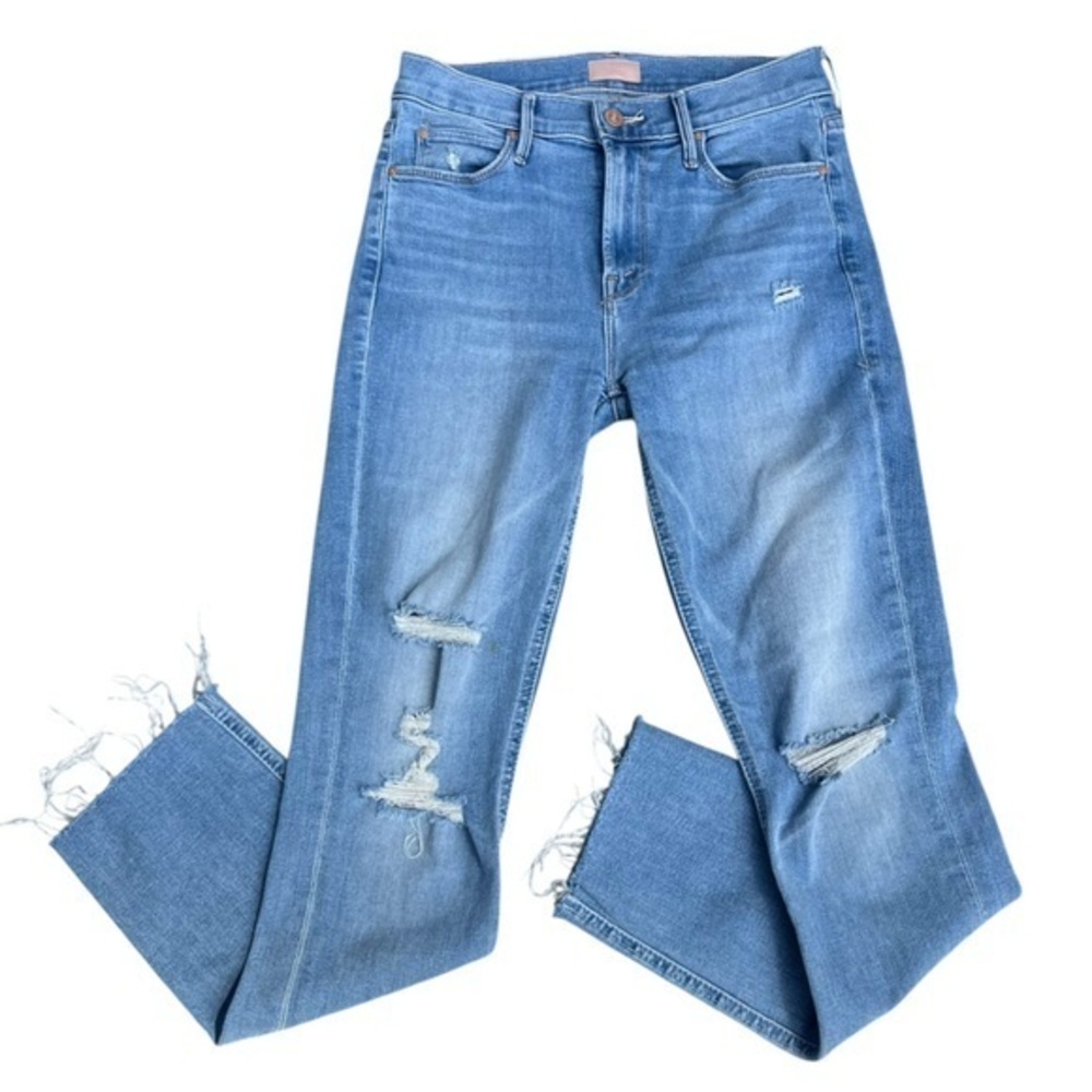MOTHER Mid Rise Dazzler Ankle Fray Distressed Jeans
